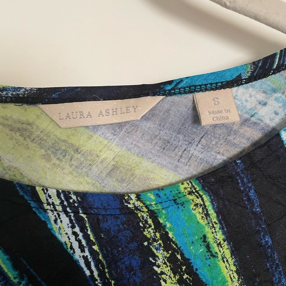 Laura Ashley Diagonal Striped Abstract Blue Green Top Boatneck Small - Picture 3 of 5